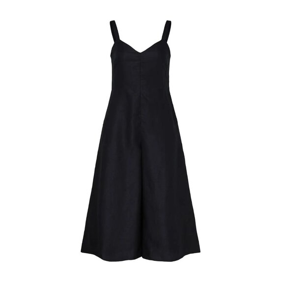 FREE SHIPPING! CLUB MONACO - Black/Navy Linen Midi Jumpsuit w Pockets! - Picture 2 of 11